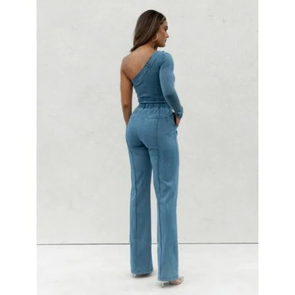 JuxLabel Denim One Shoulder Bodysuit Women's Medium Wash - Picture 7 of 7